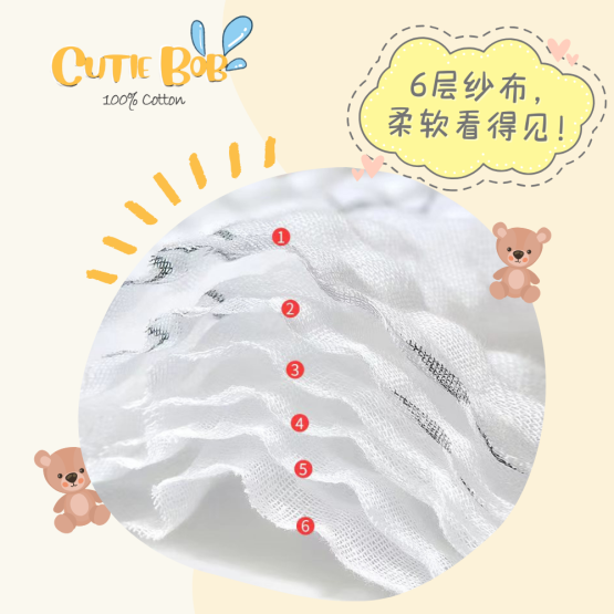 【LTW46】CutieBob 6-Layer 100% Cotton Muslin Bath Towel 6层纯棉纱布浴巾 (70x140cm） - Image 3