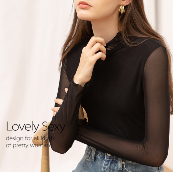 FS437A KosyWear Europe Lace Sleeve Turtleneck Blouse 欧洲高档蕾丝袖高领女装上衣