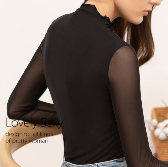 FS437A KosyWear Europe Lace Sleeve Turtleneck Blouse 欧洲高档蕾丝袖高领女装上衣 - Image 2