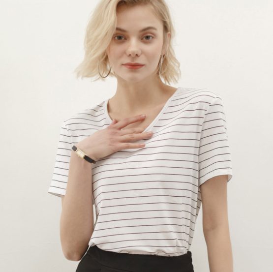 K1059A KosyWear Europe Stripe Short Sleeve Blouse 欧美条纹V-领短袖上衣