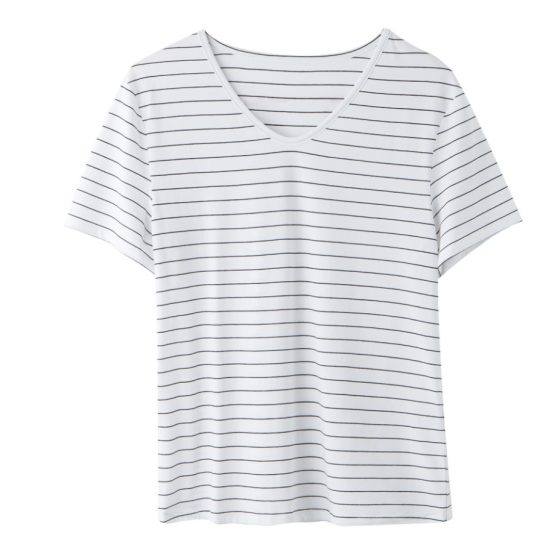 K1059A KosyWear Europe Stripe Short Sleeve Blouse 欧美条纹V-领短袖上衣 - Image 2