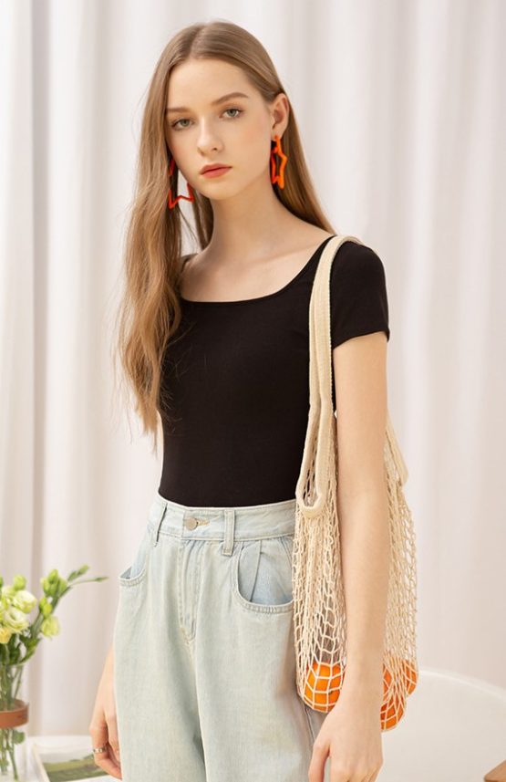 K1087A KosyWear Europe Short Sleeve Blouse 欧美方领短袖上衣